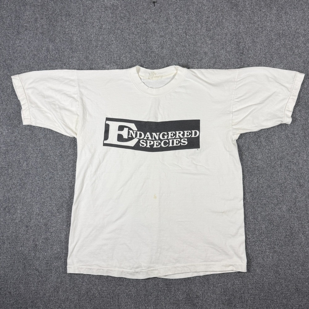 Vintage 90s Single Stitch Endangered Species T-Shirt White Front Back Size XL